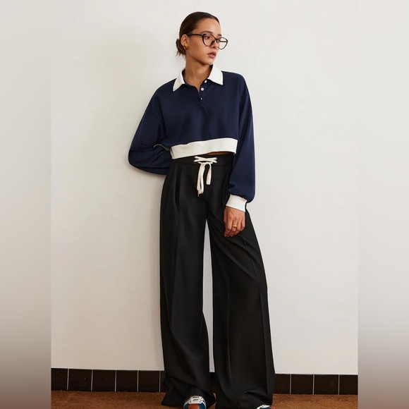 Commense Plain Drawstring Wide-Leg Pants - Picture 2 of 9